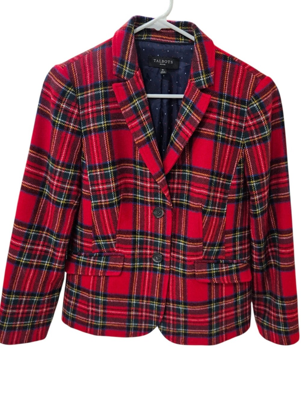 Talbots Red Tartan Plaid Wool Blend Blazer Career Holiday Christmas Jacket 8P